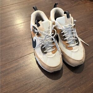 Stylish White and Tan Sneakers